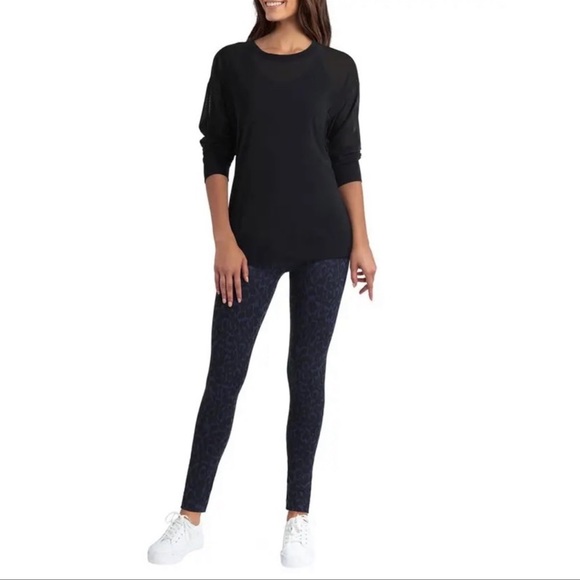 Halston Medium Abstract Leopard Classic Navy Leggings Nwt - Picture 2 of 8